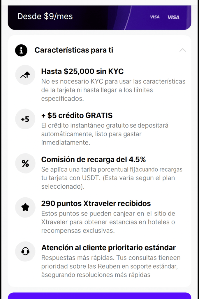 Coindiciones de visa sin KYC xkard escencial