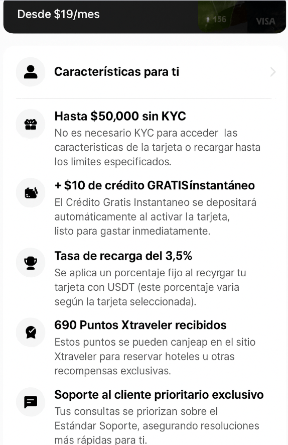 Condiciones de visa sin KYC XKARD Premium